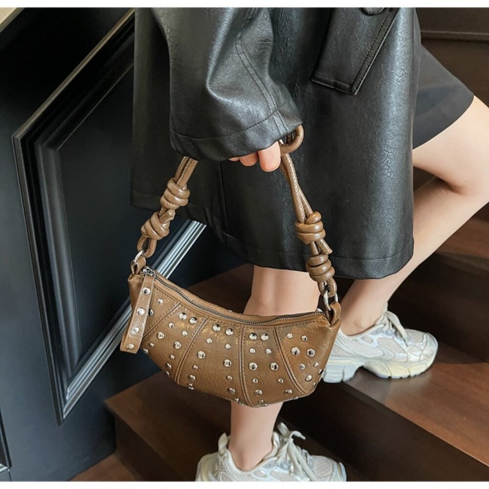 Statement Studded Crescent Handbag - Picture 4 of 9
